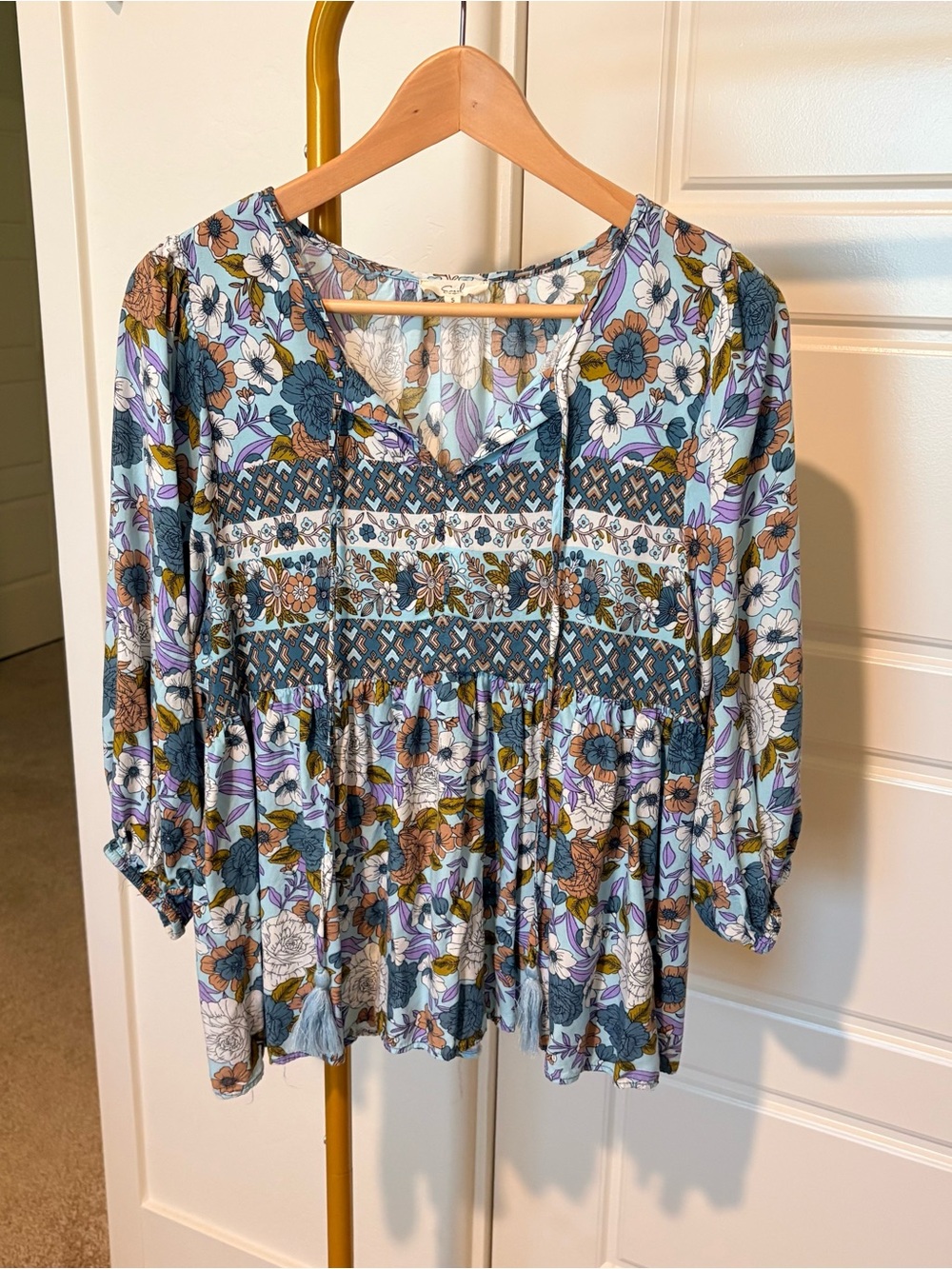 easel Floral Boho Tunic in Blue, Purple & Brown